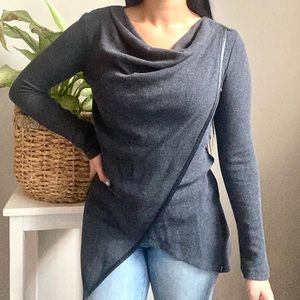 Cowl neck asymmetrical long sleeve top